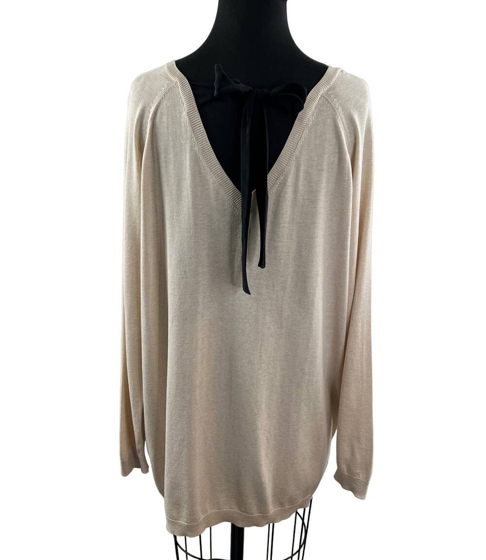 WEEKEND MAXMARA Cream Long Sleeve Tie Back Round Neck Pullover Sweater Top L?